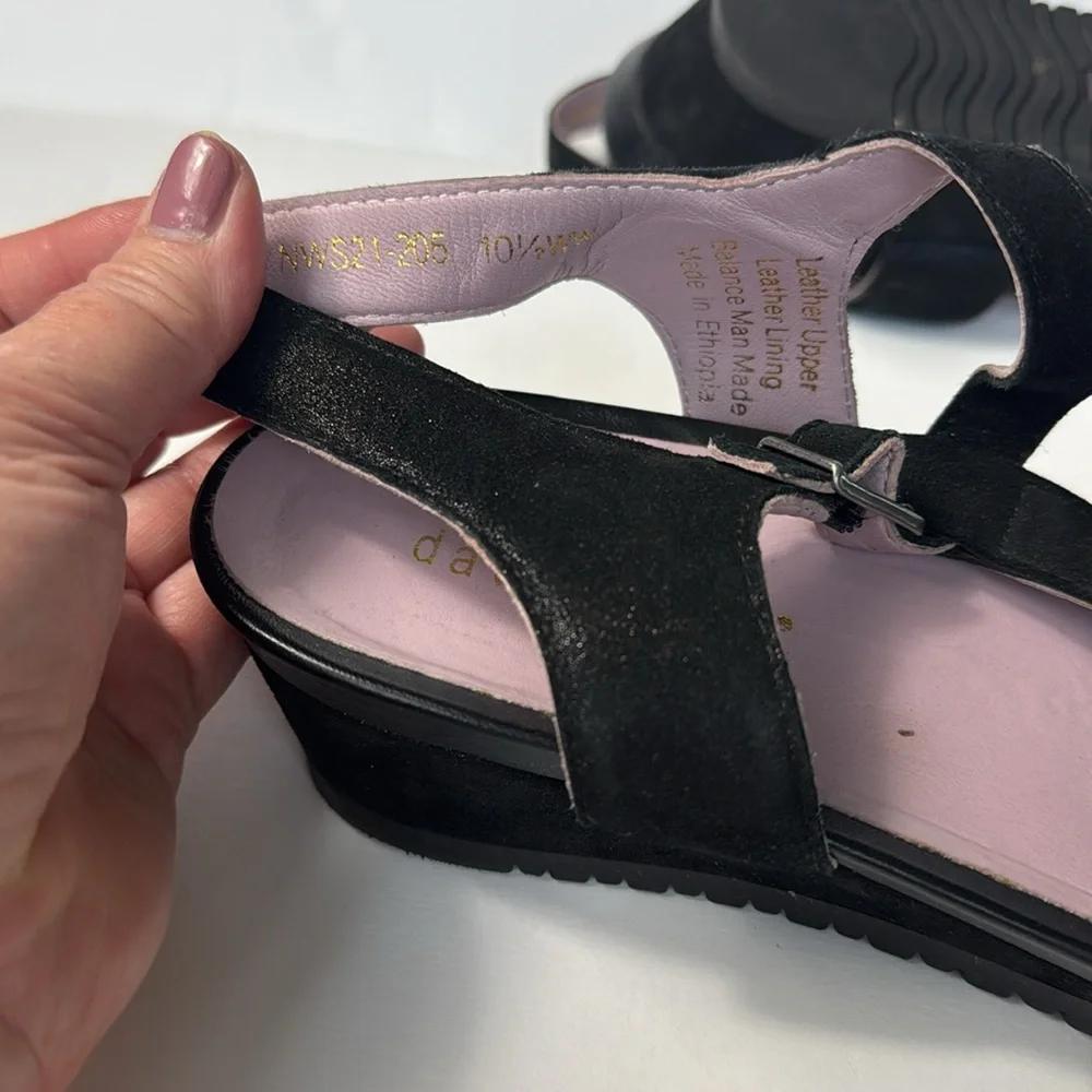 DAVID TATE Oda Shimmer Womens Black Open Toe Wedge Slingback Sandal Size 10.5WW